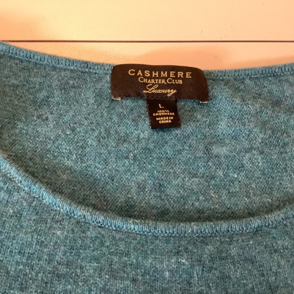 Cashmere Charter Club Luxury Teal sweater with handkerchief hem, size Large - Picture 4 of 5